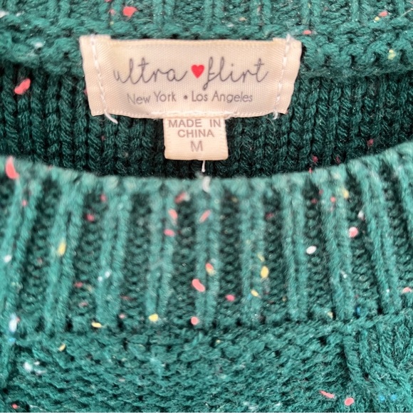 Ultra Flirt Cable Knit Acrylic Crewneck Sweater M Green Pre-Owned Excellent - Picture 3 of 14